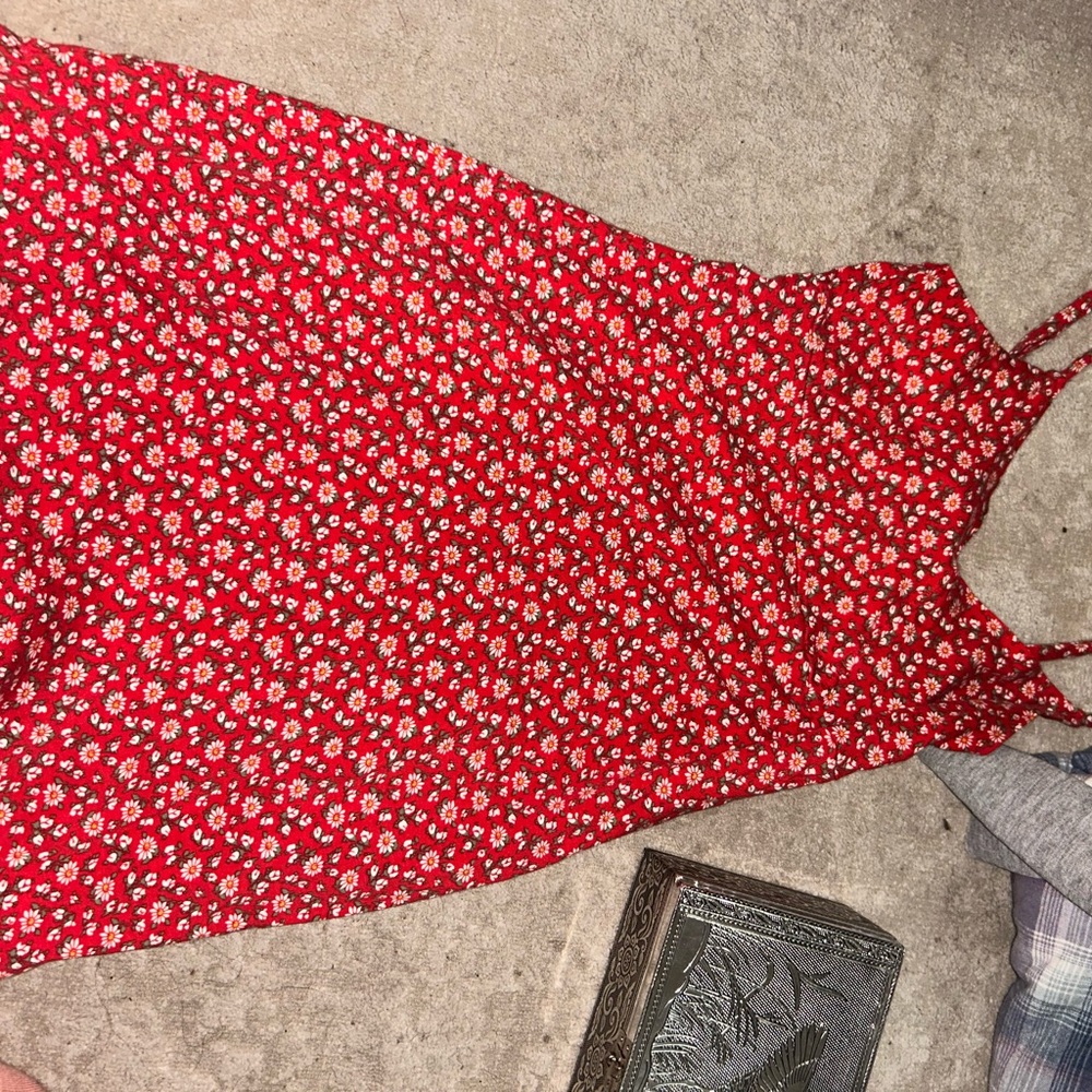 Hollister Red and Pink Floral Top
